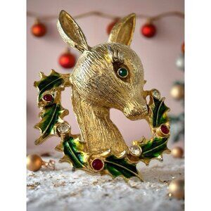 Avante Signed Christmas Rudolph Reindeer Rhinestone Pin 2"